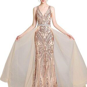 Sarahbridal Luxury Women's Formal Dresses‎ Beaded Sequin Elegant Evening Gown